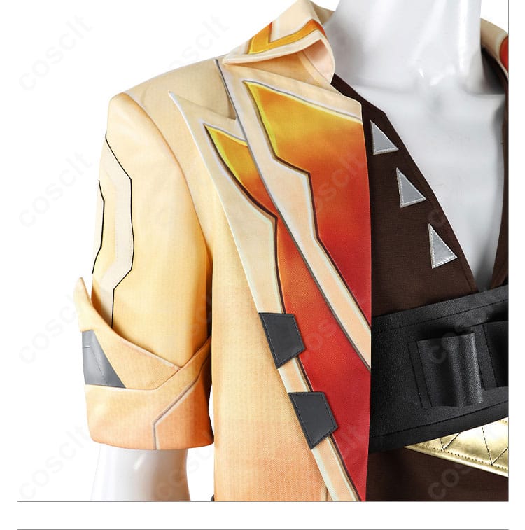 テホ衣装の衣領装飾ディテール。縁取りとステッチワークの仕上がりを示します。