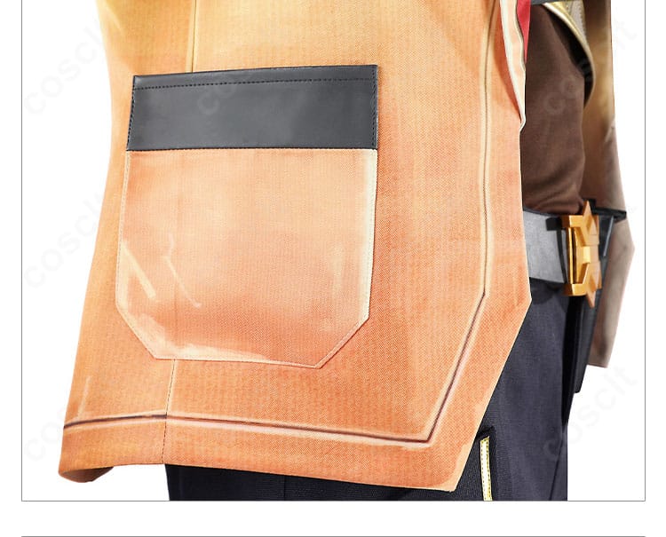 テホ衣装コートのポケット装飾ディテール。フラップとステッチの再現度を確認できます。