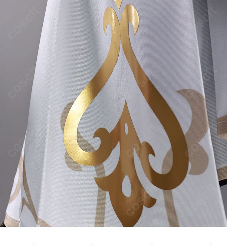 原神 エスコフィエ衣装のスカート裾装飾。ヘムラインのトリムとドレープ感、コントラスト配色が映える接写。