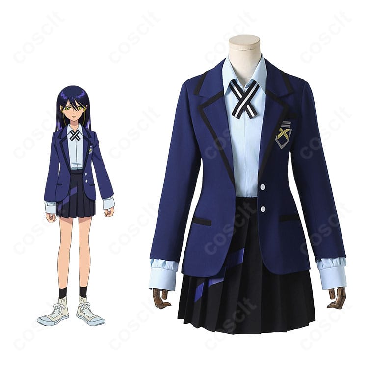 機動戦士ガンダム ニャアン 制服コスプレ一式とキャラクターイメージの組み合わせ。刺繍エンブレムまで高再現の学園制服デザイン。