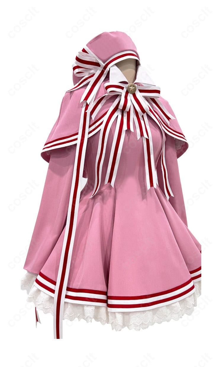 木之本桜コスプレ衣装の側面。ウエストラインとスカートの広がり、腕周りの可動性が分かるサイドビュー。