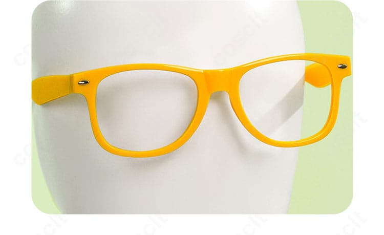 コスプレ用メガネのディテール。フレーム形状と色味が分かるアップ