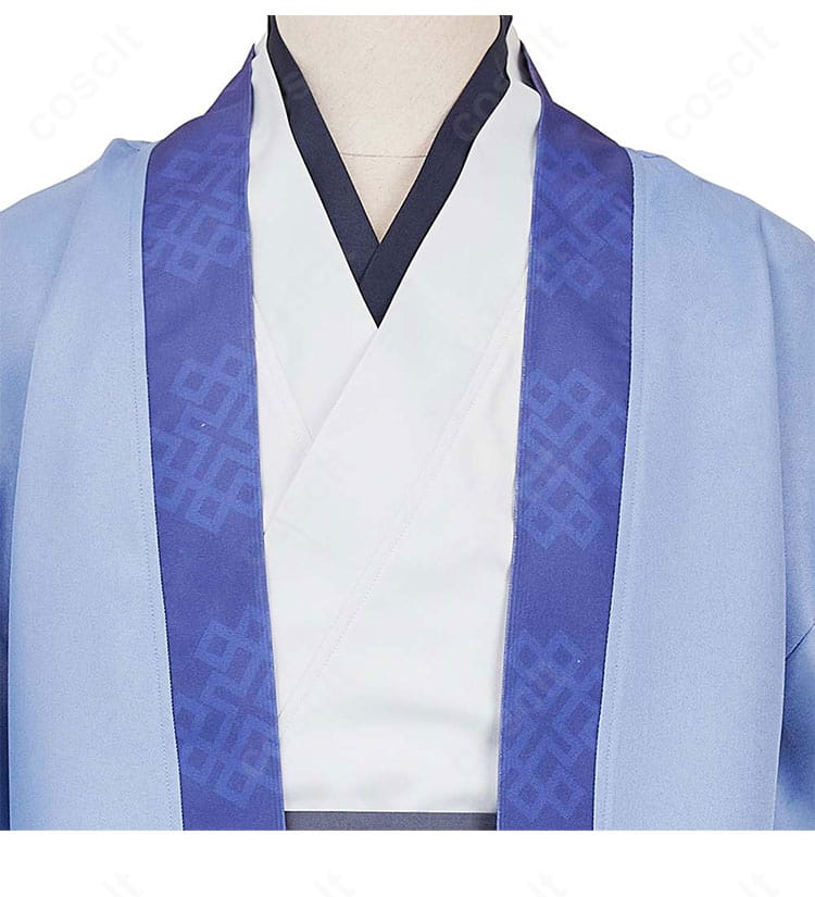 襟元ディテールのクローズアップ。壬氏コスプレの衣領や縁取りの仕上げが分かる。