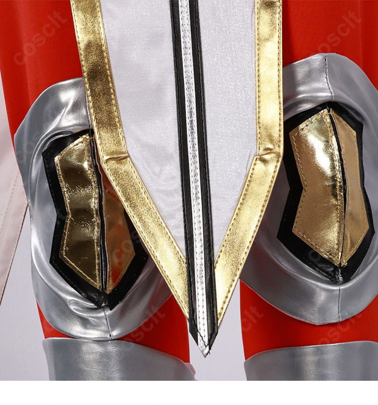 赤色アーマー衣装 パンツのレッグ装飾ディテール