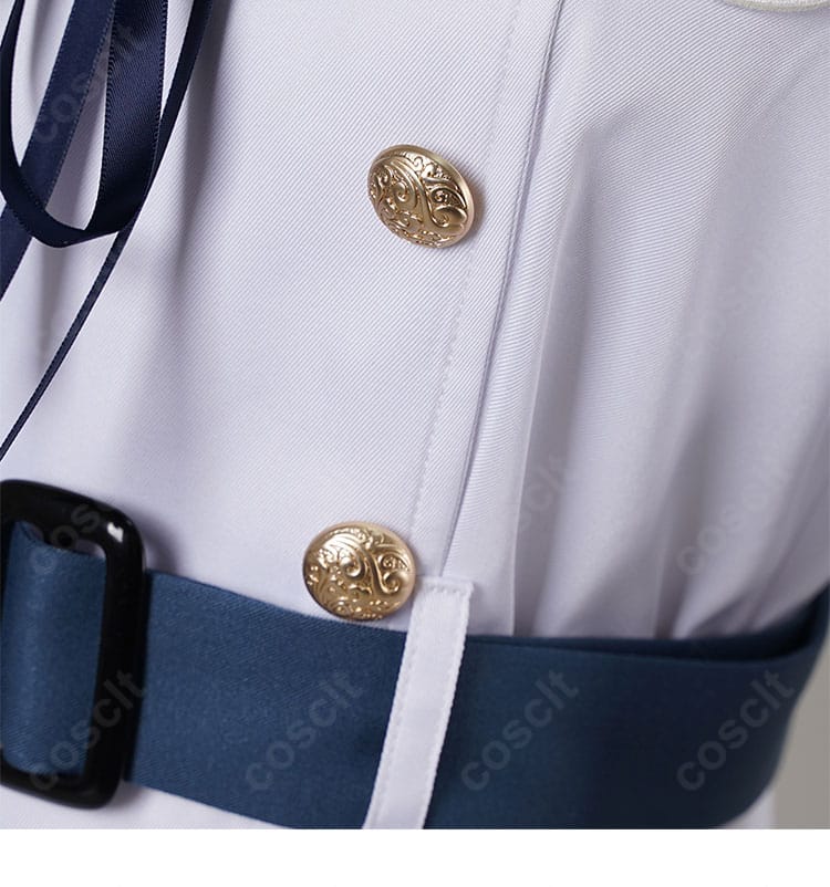 バンドリ！若葉睦 夏服コスプレのボタン周り。配置・色味・縫製の仕上がりを詳細に示したディテールショット。