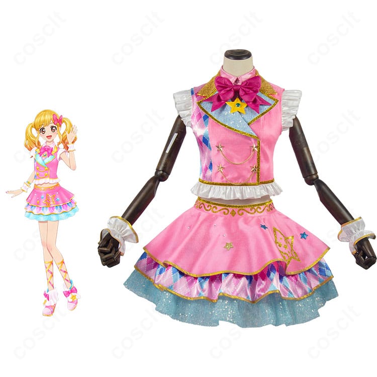 虹野ゆめのピンクスターコーデと衣装正面を並べて示した画像。キャラクター再現度と全体シルエットが分かる構図。