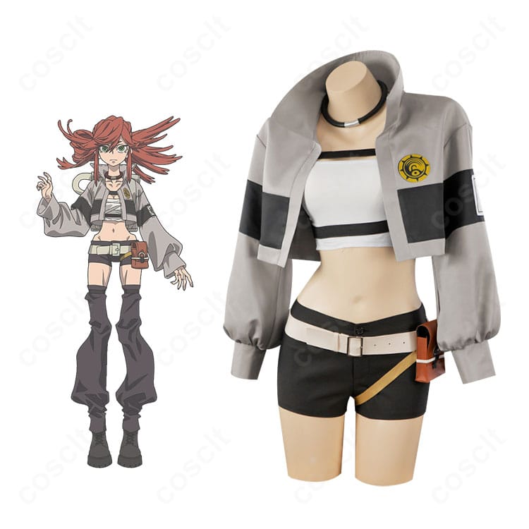 ガチアクタのリヨウ衣装を着用イメージで示した画像。コートとベルト使いの再現度がわかる構図。