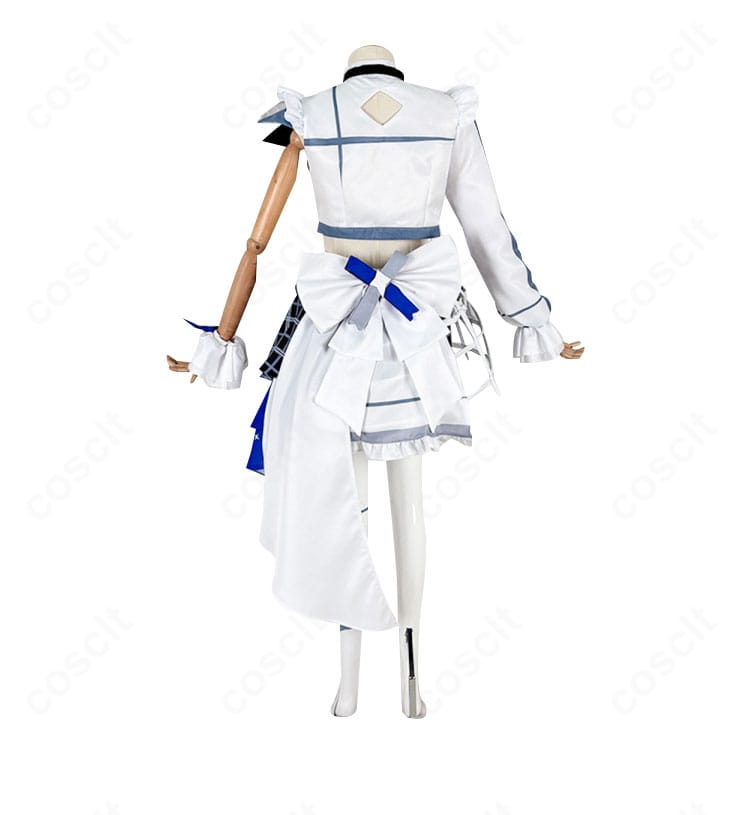 オーロ・クロニー ブライト衣装の背面。大きな背部蝶結びと腰蝶結びの二層構成、背中のラインの美しさを強調。