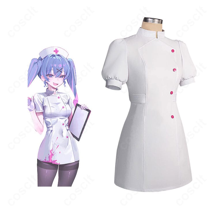 初音ミク『ラビットホール』ナース服のコスプレ衣装と公式ビジュアル比較。配色と装飾まで高い再現度を確認できる画像。