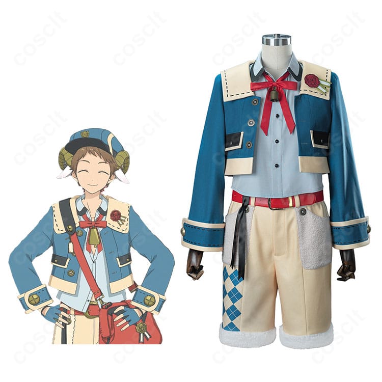 天満 光・紫之 創・日々樹 渉・明星 スバルの郵便配達員衣装 正面全体カット。統一感あるコートと半ズボンを再現。