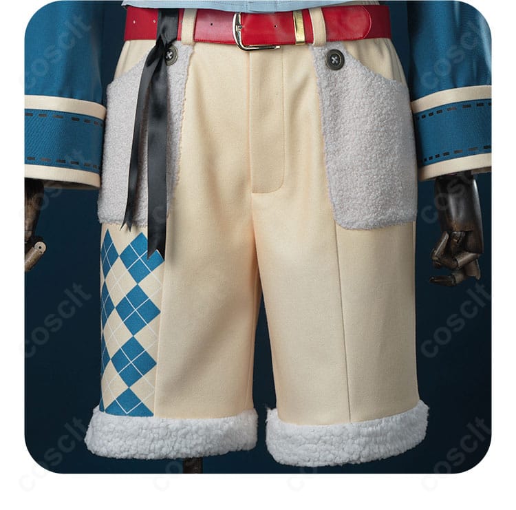 パンツの装飾とシルエット。ポケット意匠とスリムなラインで脚がきれいに見える角度。