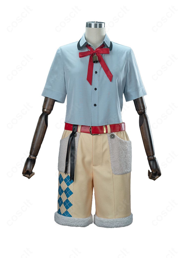 シャツ前面のクローズアップ。襟の形状と刺繍の意匠、前立てのステッチが見える詳細。