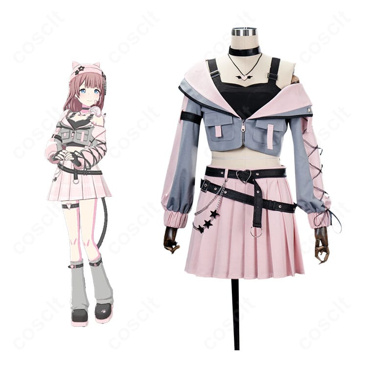 暁山瑞希・桃井愛莉・桐谷遥・花里みのりの悪魔コスプレ一式を着用した正面全身イメージと商品正面の比較画像