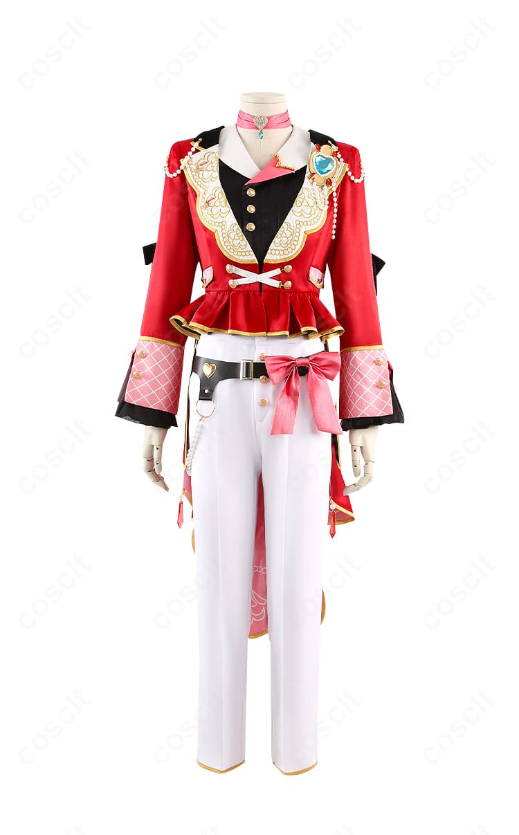 正面全体像。朱桜司 ラブコレクター衣装のコート・シャツ・ズボン・アクセが揃った高品質デザイン。