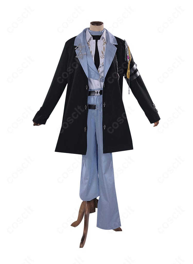 ケイリクス・デボネア衣装の正面詳細。襟元から腰帯までのラインと配色を確認可能。