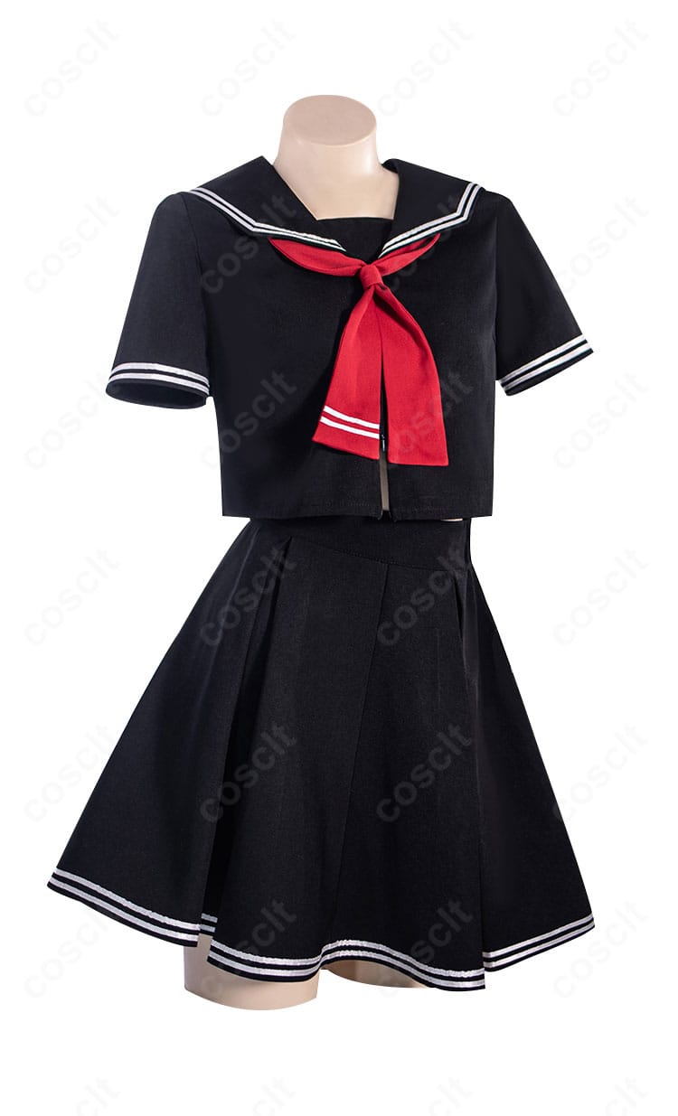 黒系トップスの質感と裁ち目を写した制服コスの近接カット(FGO ジャンヌ・ダルク〔オルタ〕)