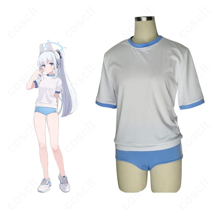 ブルーアーカイブ 月雪ミヤコの体操服コスプレ。キャラクターイメージに沿った配色で再現した全身コーデのコラボ風写真。