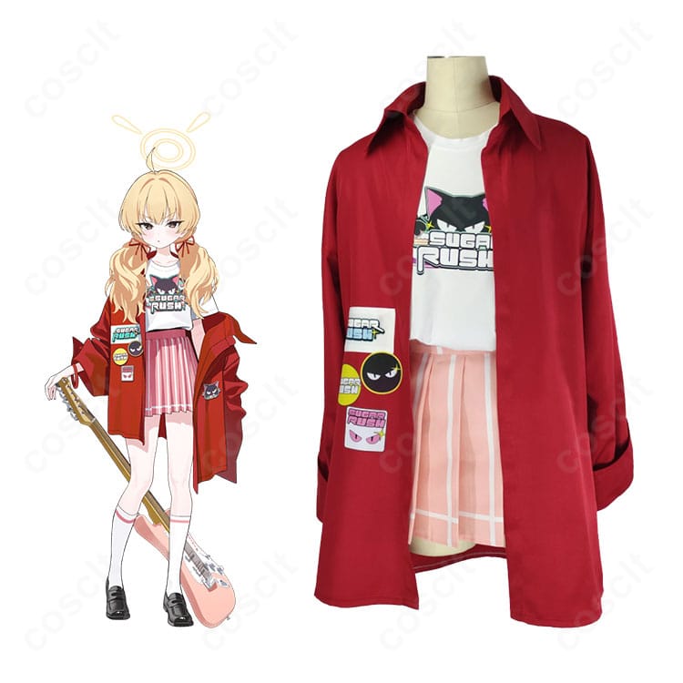 伊原木ヨシミのバンド衣装を着用したイメージ写真。コート・インナー・スカートの全身コーデと髪飾りが分かる役作りカット。