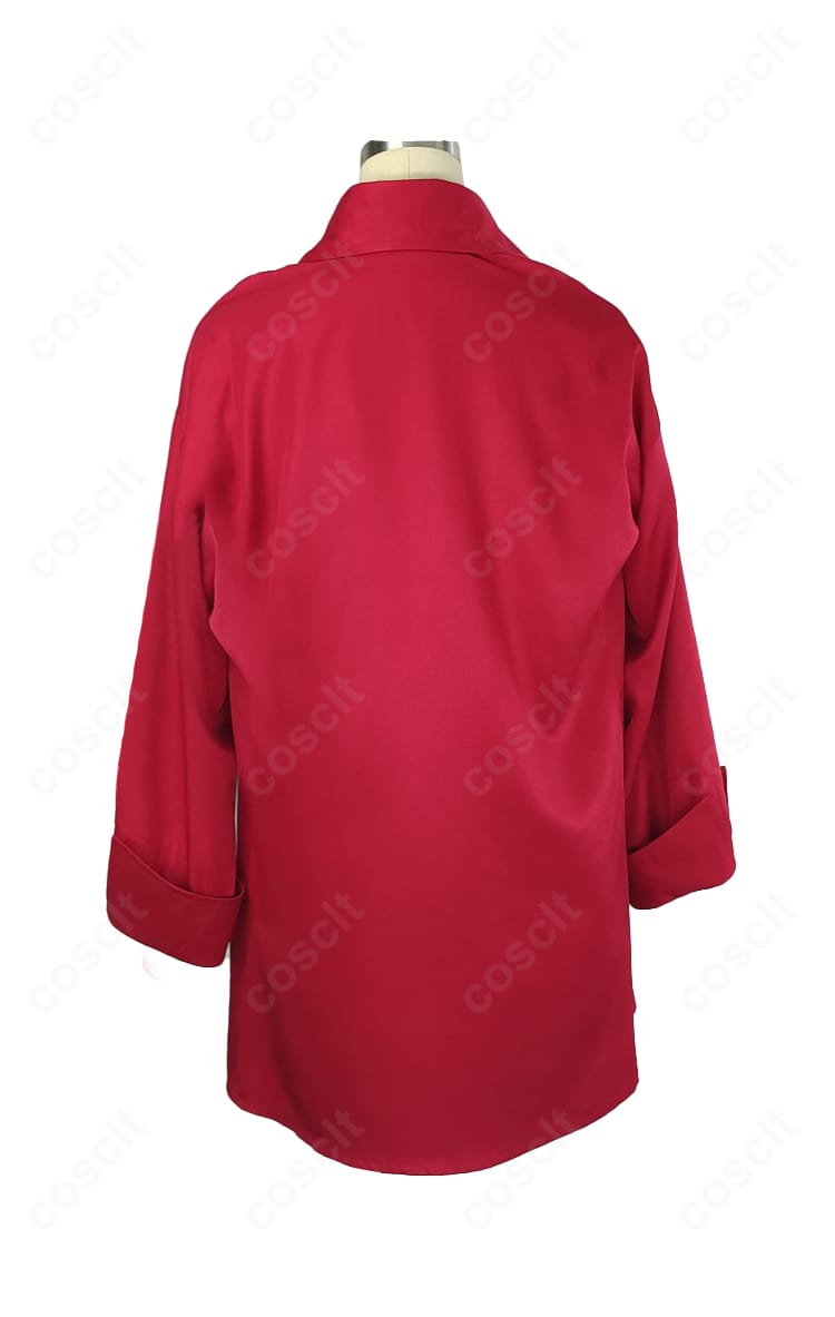 背面から見たブルーアーカイブ 伊原木ヨシミの衣装。コート背中のラインと全体のフォルムを示す写真。