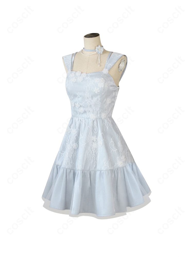 恋と深空 主人公コスプレ ワンピースの側面シルエット。ウエストラインとスカートの落ち感が分かる快適設計。