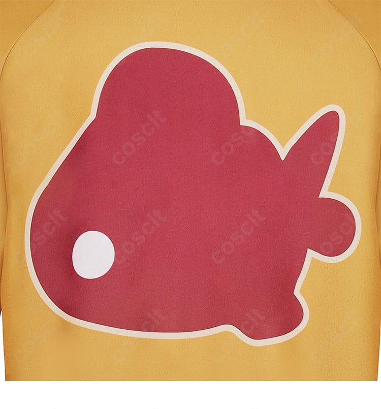 コート背面モチーフの拡大。キャラクター性を表す模様の配置と色味。