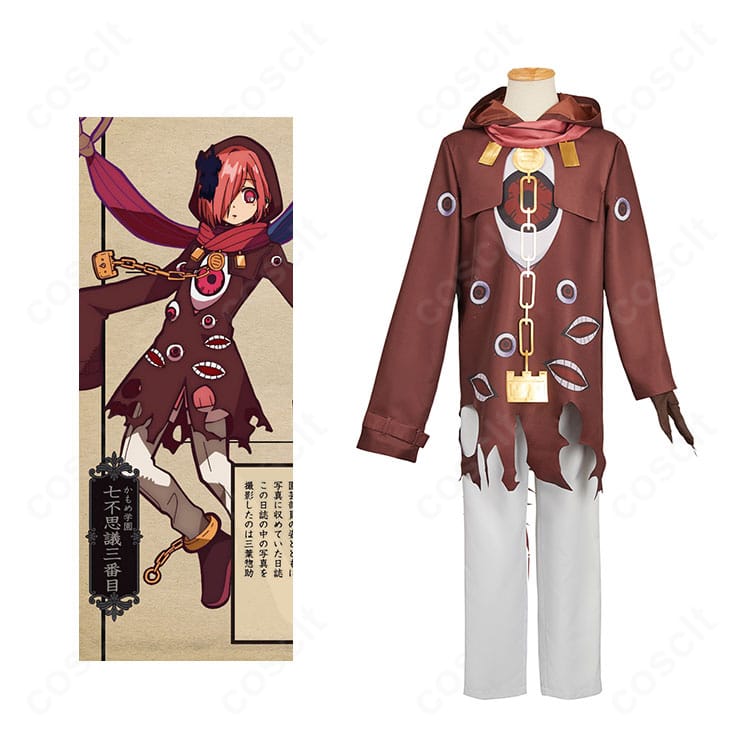 三葉惣助のキャラクターとコスプレ衣装の正面を並べた合成画像。マフラーと手袋、髪飾りの再現度がわかる構図。