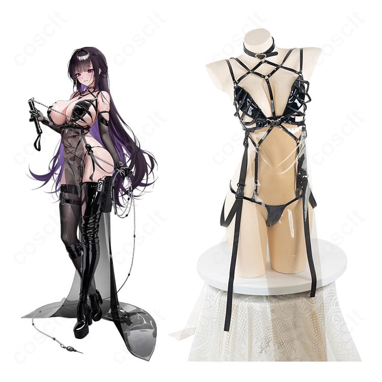 ミハラ「ボンディングチェーン」衣装の正面全景とキャラクター比較、チェーン装飾とコルセット風ラインのディテールが分かる画像