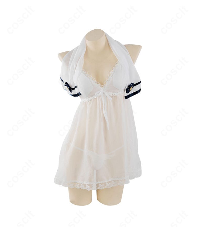 勝利の女神:NIKKE ヘルム アフターシャワー衣装の正面全景。薄手生地の艶感とシルエット、上品セクシーなデザインが伝わる。