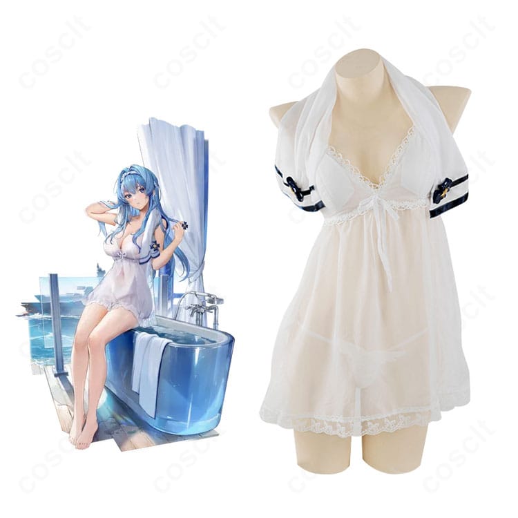 勝利の女神:NIKKE ヘルム アフターシャワー衣装のフロント全体と公式ビジュアルを並置した比較イメージ。カラーと装飾位置の再現度が分かる構図。