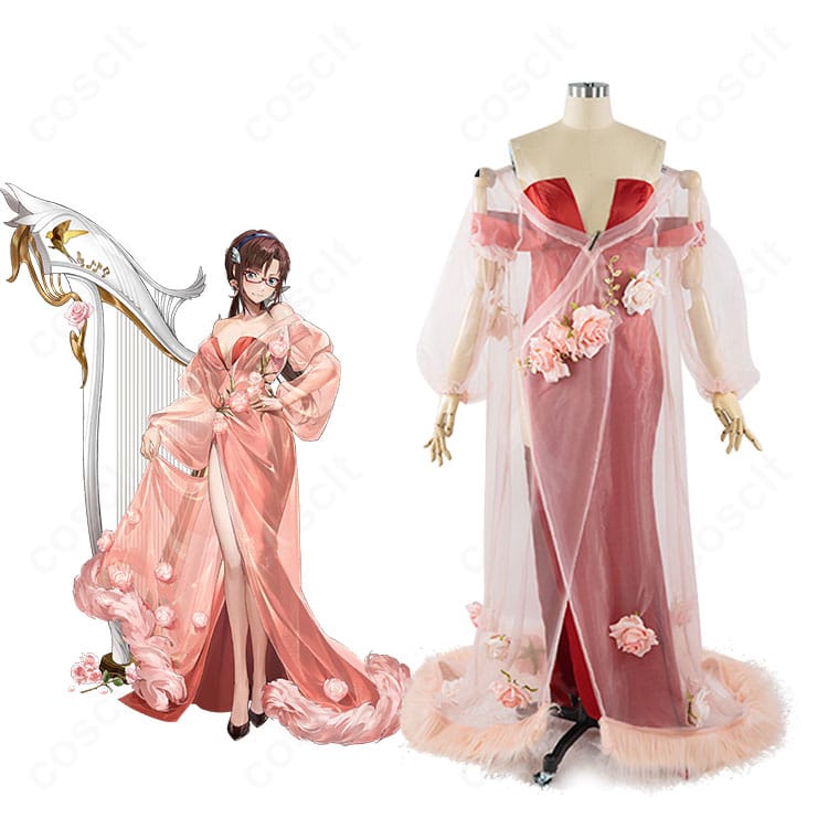 商品正面とキャラクターイメージの合成。エヴァンゲリオン 真希波・マリ・イラストリアス風コスプレ刺繍ドレスの全体再現ディテール。