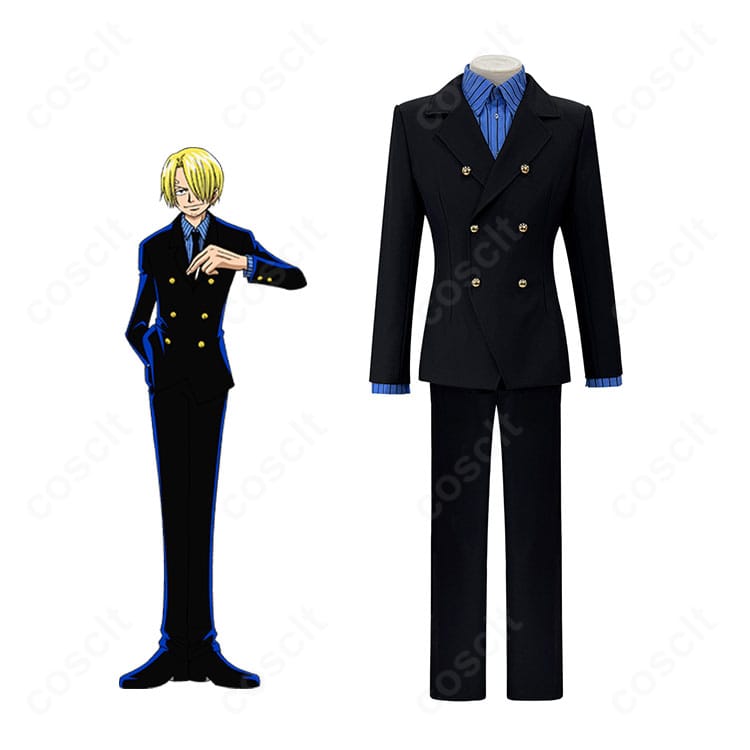 サンジ(ワンピース・オン・アイス版)コスプレ衣装の正面全体。キャラクター画像付きでシルエット再現を確認可能