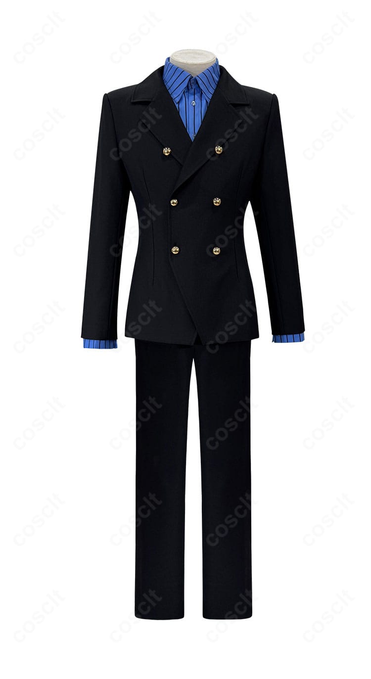 サンジ コスプレ衣装の正面ディテール。コート前立てとシャツのバランスがわかるアップ