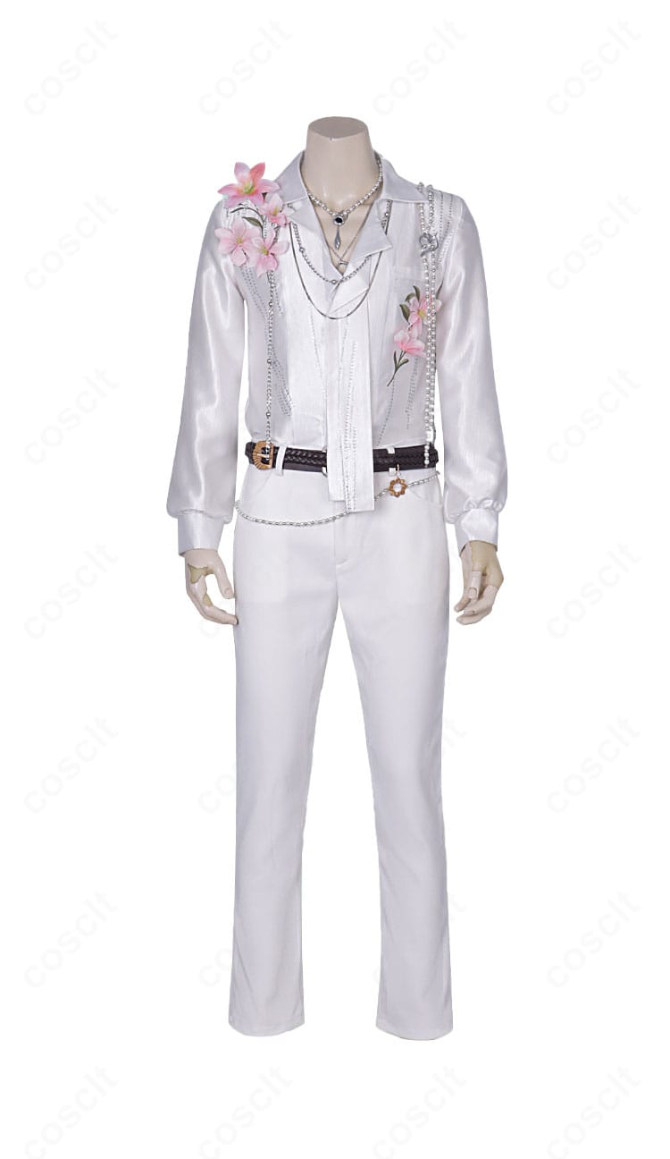 恋と深空 マヒル「想い乗せて浮く花」コスプレ衣装の正面スタイル。薄手で通気性の良い生地感とクールな印象が伝わる商品カット