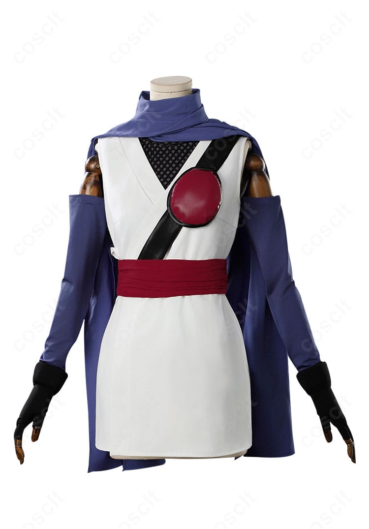 猿飛あやめ コスプレ衣装の正面全景。トップスとインナーのバランス、コルセットベルトのラインが分かる構図。