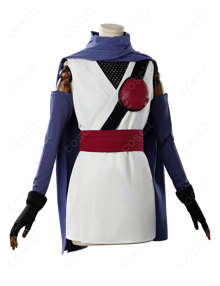 猿飛あやめ コスプレ衣装の側面。アームカバーとショートレギンスのフィット感、くノ一らしいシャープなシルエットを強調。