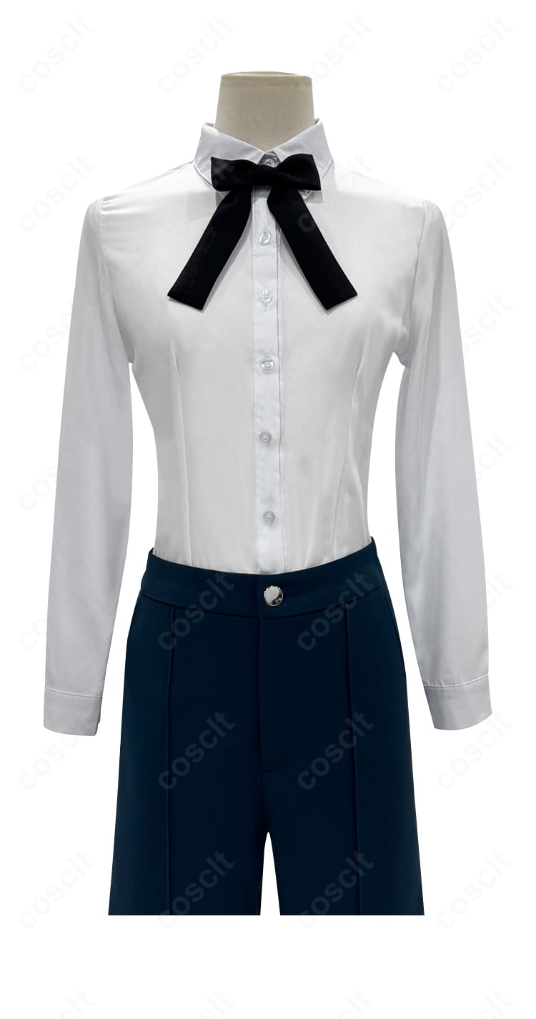 シエル・ファントムハイヴ 衣装のシャツと首元リボンのディテール。襟元の収まりと結び目の仕上がりを表示