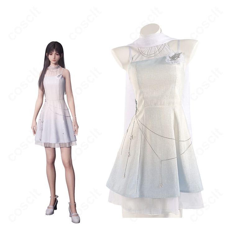 恋と深空・流れる雲の公式イメージとコスプレ衣装正面を並べた比較ショット