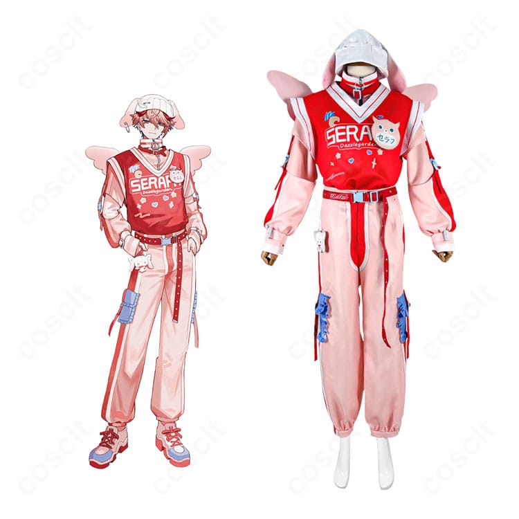 セラフ・ダズルガーデンの全身コスプレと公式ビジュアル風構図。帽子・ベスト・翼を含む高再現のエレガント衣装を正面から表現。