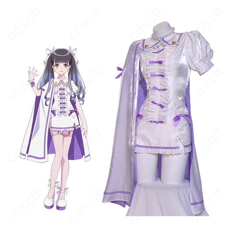 前橋ウィッチーズ 新里アズ 魔法衣装ver.の全身コスプレ一式イメージ。シルエットと配色が分かる正面全体カット