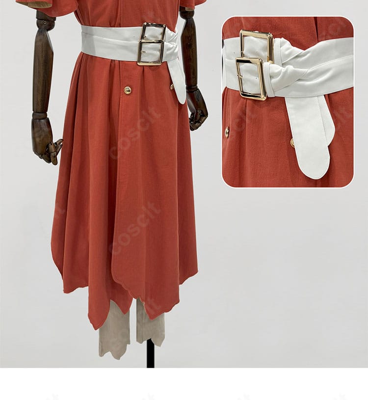 七海龍水コスプレ衣装・腰ベルト装飾の接写。金具の質感と位置関係を高精度に再現。