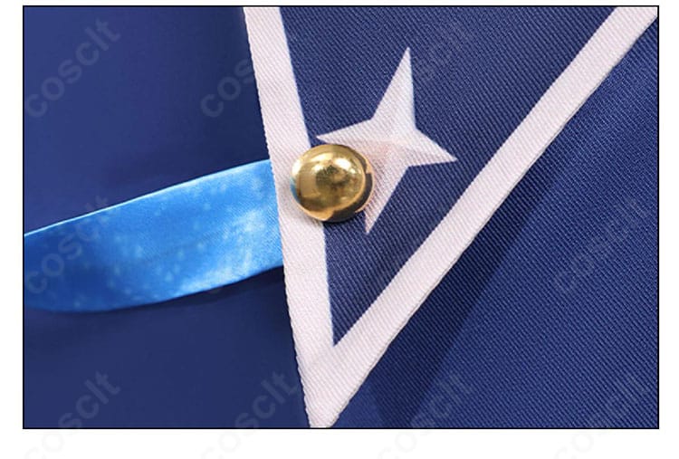 雨海ルカ コスプレ衣装の襟元装飾アップ。リボンと襟の形状、装飾パーツの作り込みを詳細に表現。