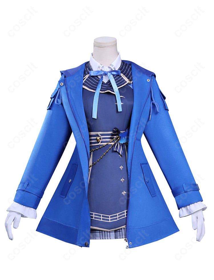 雨海ルカ コスプレ衣装の正面全体。襟元の装飾とハリのあるコート、シルエットが映えるスカートを高品質に再現。