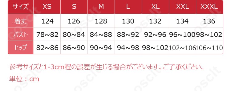 崩壊3rd エリシア コスプレ衣装 サイズ表記 図解・購入前参考用