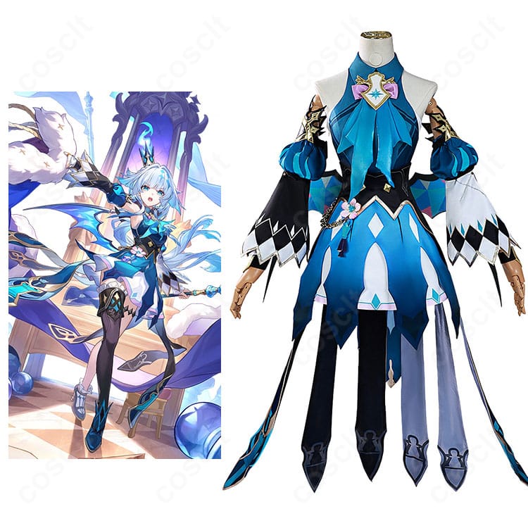 崩壊：スターレイル ケリュドラのコスプレ衣装を着用したモデル写真。刺繍スカーフと背面装飾を含む高再現の全身ビジュアル。