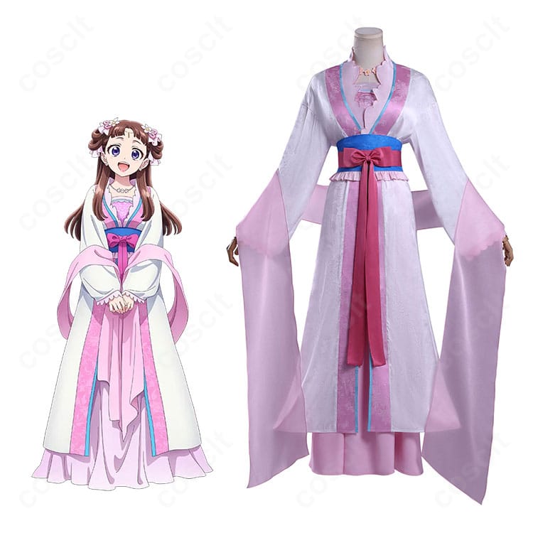 薬屋のひとりごと 里樹(里樹妃)後宮正装コスプレを着用した全身イメージ。上品なレイヤードと優雅なドレープが分かるカット