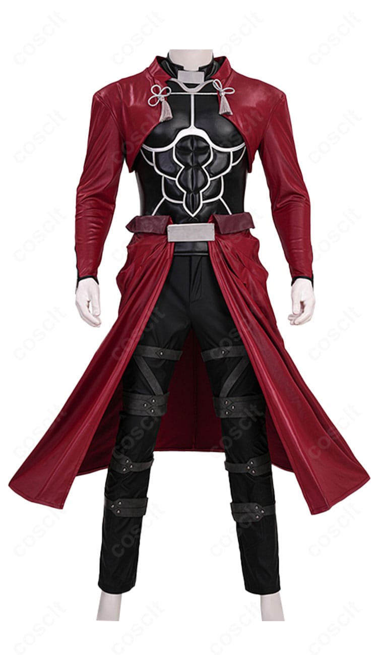 エミヤ（アーチャー）コスプレ衣装の正面全身。ハリのある外套がシルエットを美しく見せ、イベント・撮影に適した造形。