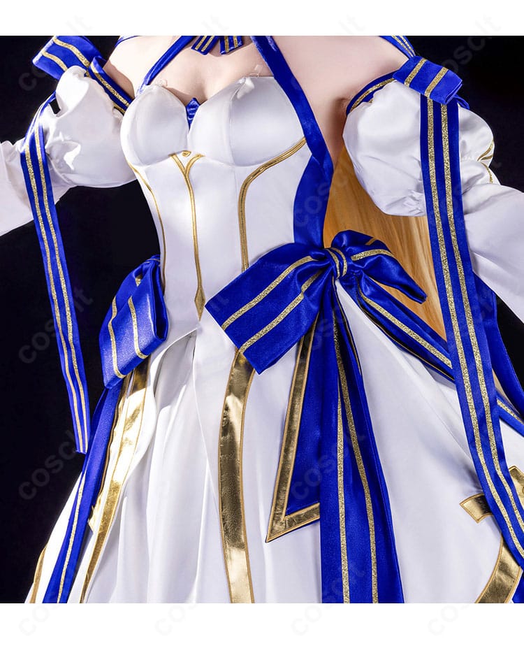 FGO アーキタイプ:アース衣装の上衣ディテール。ネックまわりのスカーフと生地の質感、縫製ラインのアップ