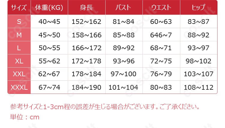 原神 夜蘭 コスプレ衣装 サイズ表｜自分に合うサイズを確認してご購入を