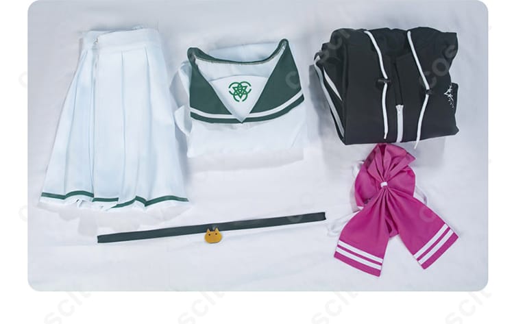 ブルーアーカイブ 杏山カズサ 制服コスプレ衣装 セット内容一式展示｜パーカー・クロップトップ・スカートなど