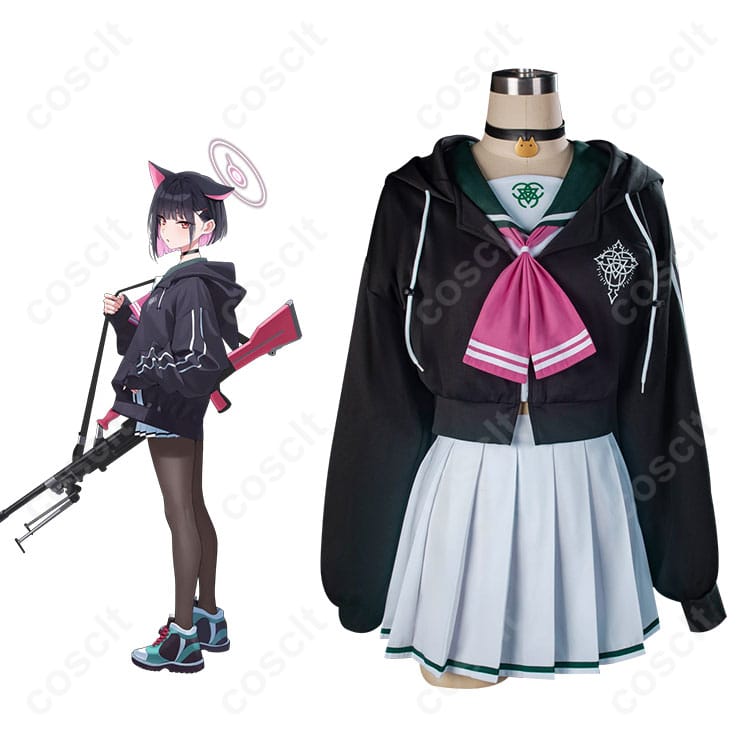 ブルーアーカイブ 杏山カズサ 制服コスプレ衣装 キャラクター着用イメージ｜猫耳フード＆クロップトップ再現
